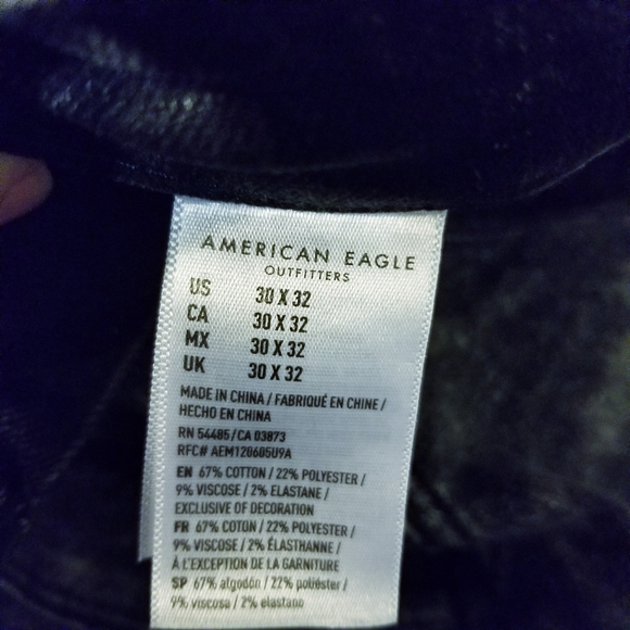 American Eagle Men's Black Acid Wash Next Level Flex Stacked Skinny Jeans 30x32 - Picture 4 of 12